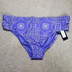 California Waves Plus Purple Mid High Rise Ruched Swimsuit Bottoms Sz 3X (22/24)